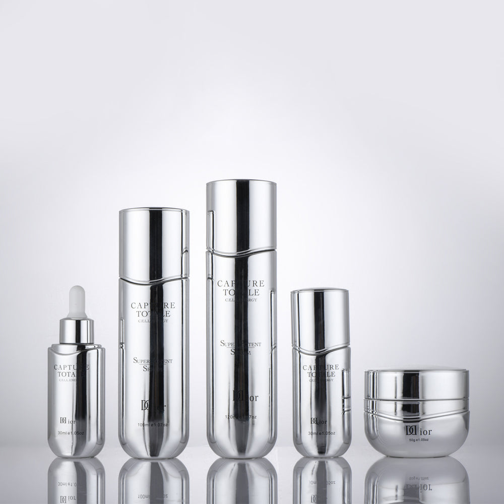 Factory direct cosmetics glass bottle set packaging: 120ml lotion/essential oil bottles & 30g cream glass jars