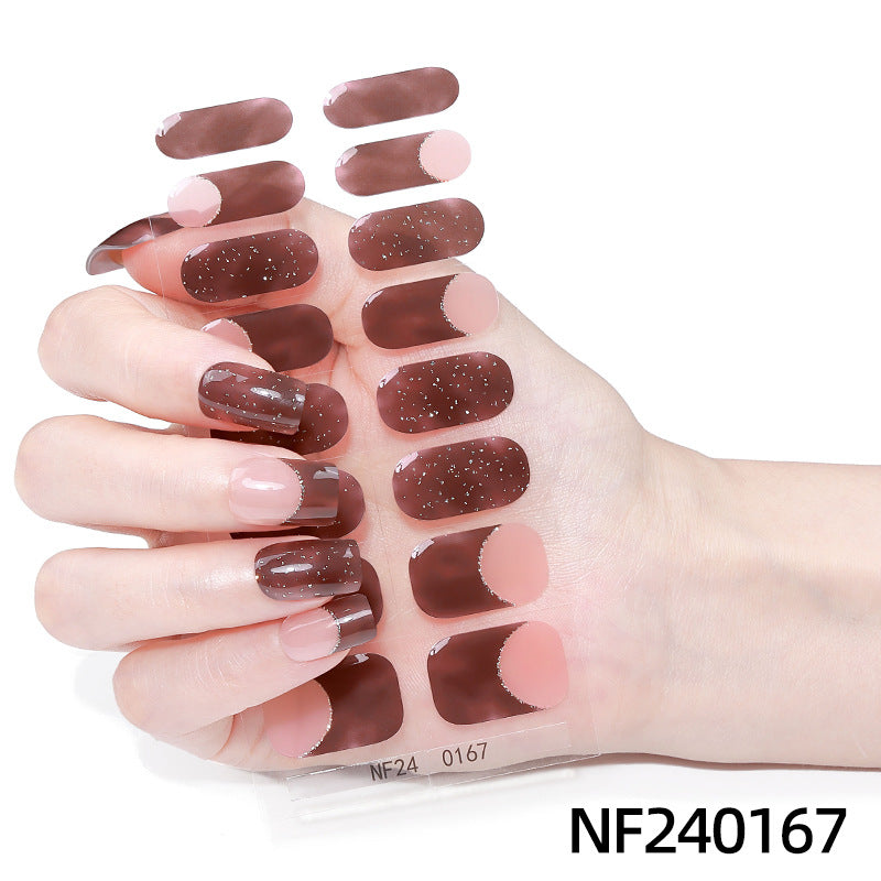 Zhengxiang customized french gel nail art stickers ice transparent solid color ins cross-border uv phototherapy semi-cured nail stickers wholesale