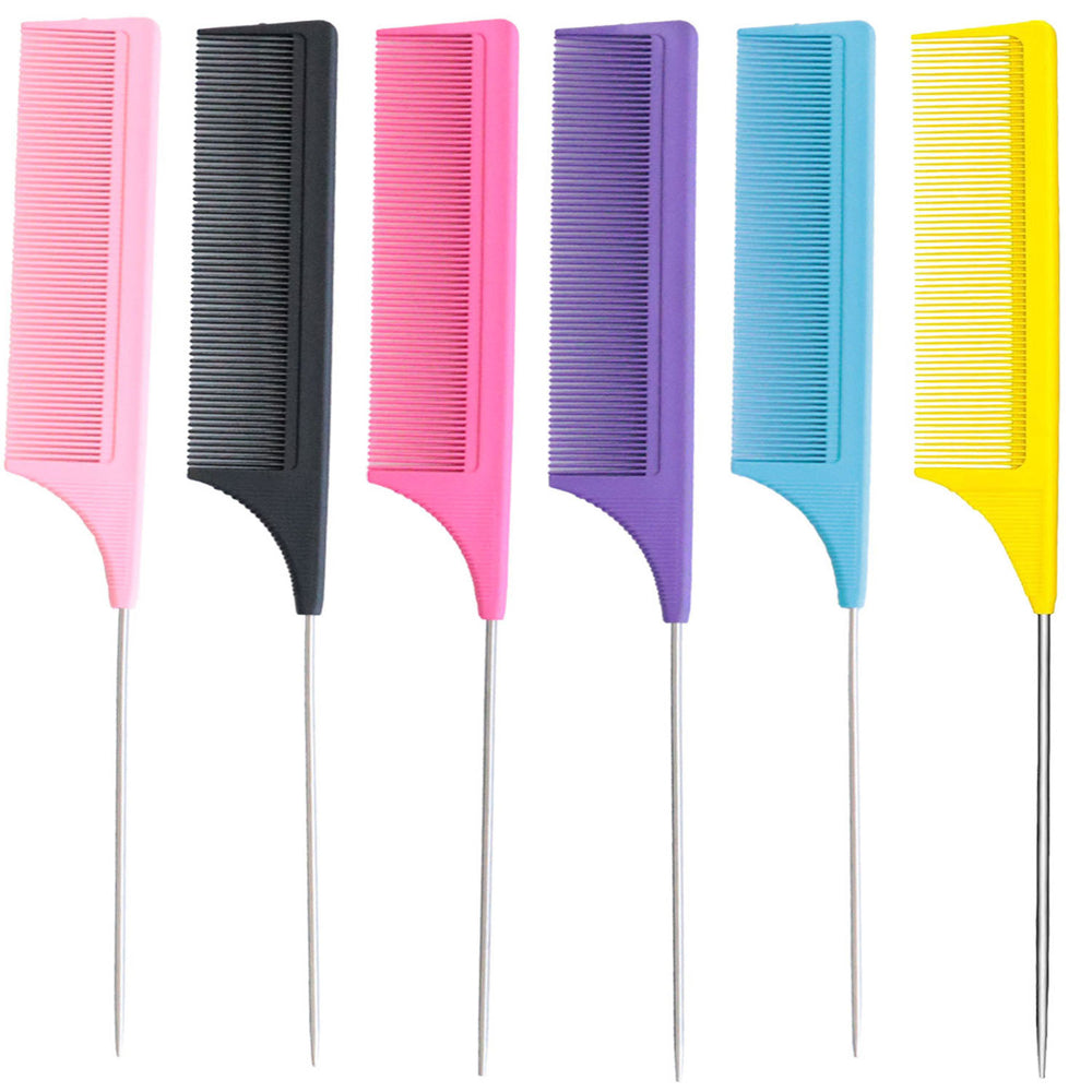 Colorful steel needle tip tail comb 3-piece set hair dyeing comb hairdressing comb hair picking comb hair sectioning rat tail comb