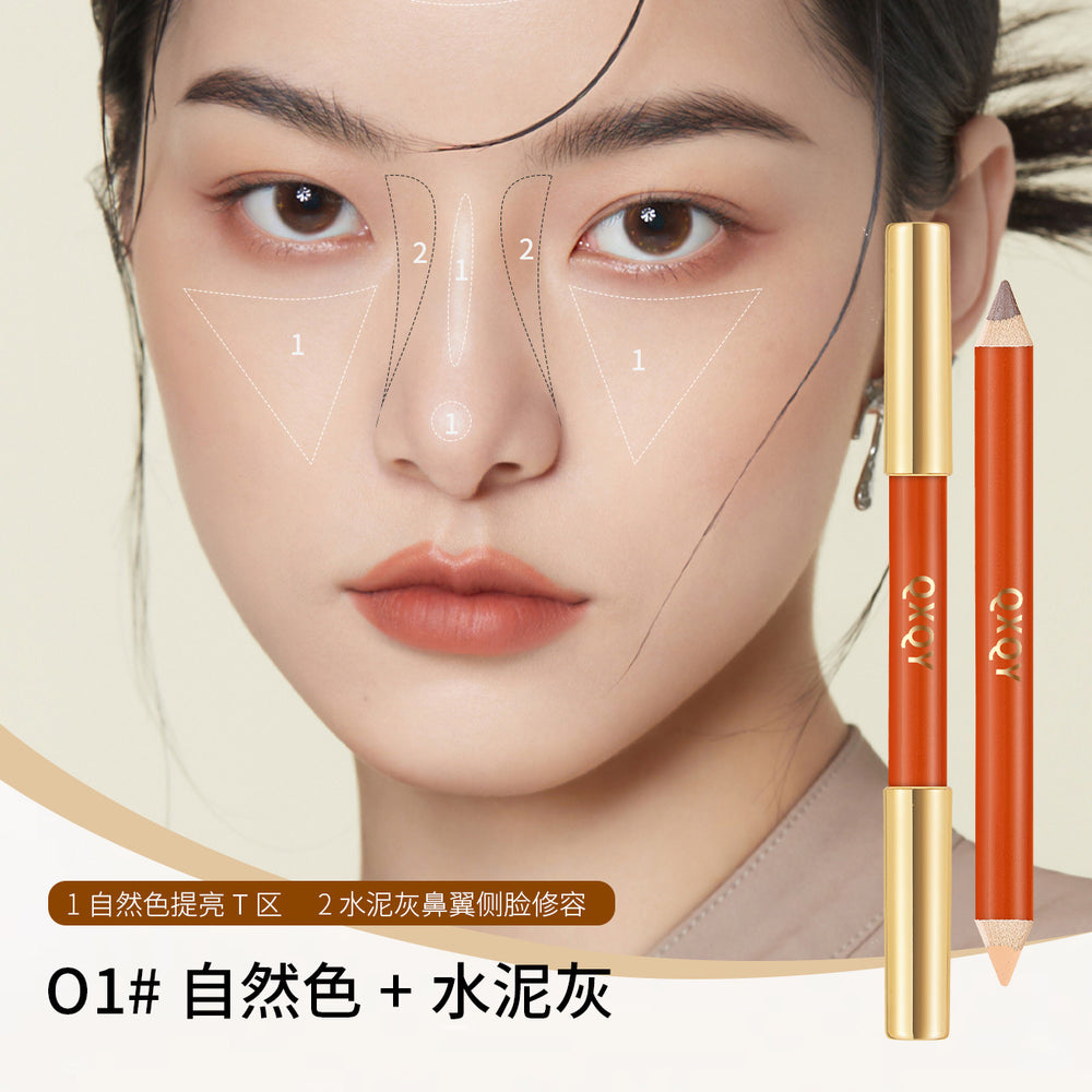 Qxqy stereo double-ended contouring pen to brighten shadows and modify the bridge of the nose, long-lasting and non-removing matte highlighter and contouring in one