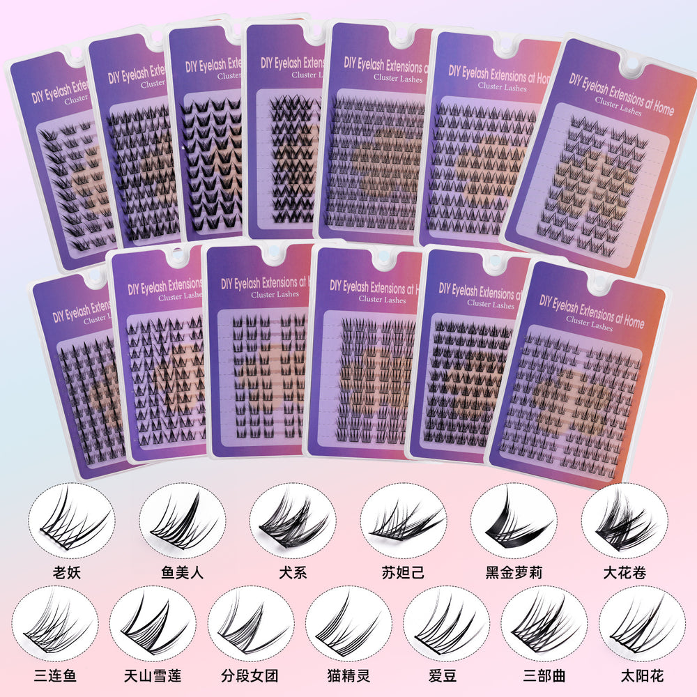 Qingdao natural false eyelashes, 10 rows segmented black band sunflower style, k-pop girl group stage makeup, glue-on false eyelashes