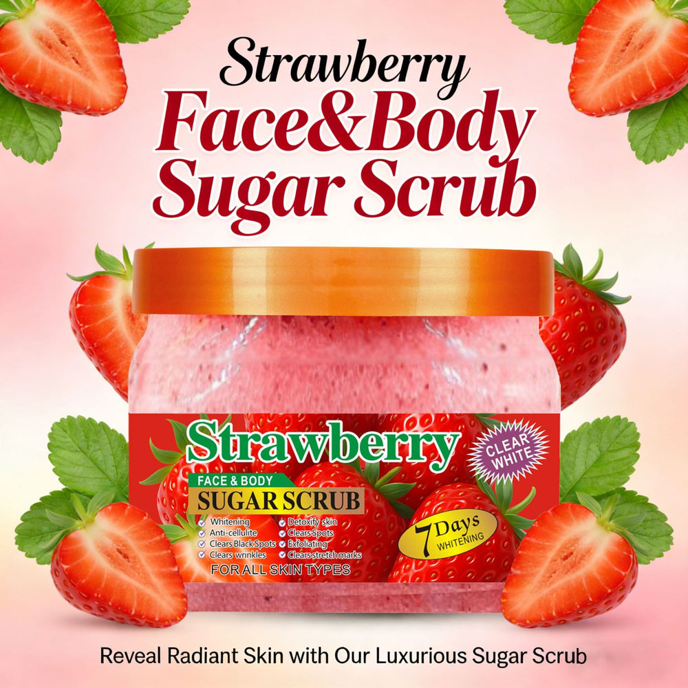 strawberry scrub 650g - 7-day brightening body & face exfoliator for all-over cleansing and improving keratosis pilaris (chicken skin)