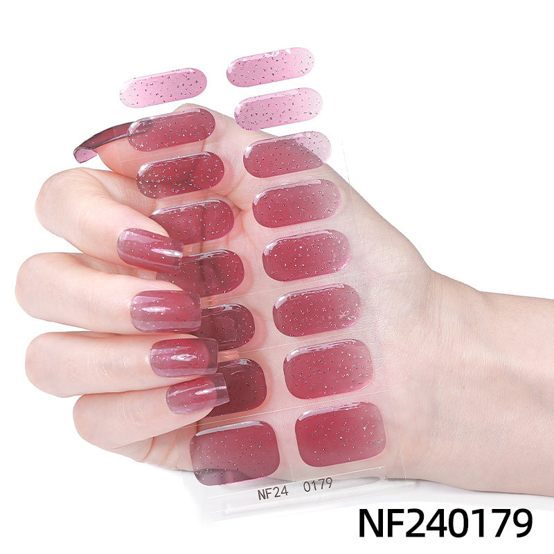Zhengxiang customized gel manicure stickers gradient onion powder smudged ice transparent cross-border amazon french uv semi-baked nail stickers