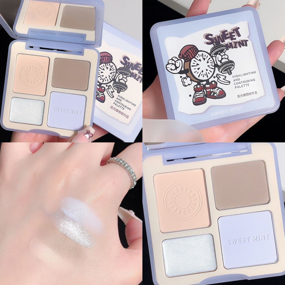 Sweet mint all-in-one highlight & contour palette - comprehensive palette with matte, illuminating, nose shadow, and contour for beginners