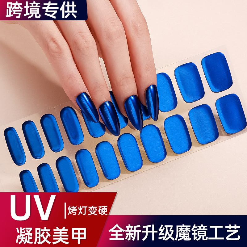 Zhengxiang custom gel nail stickers - waterproof, cross-border, european & american style, sparkling magic mirror powder, uv semi-cured nail stickers, gel nail