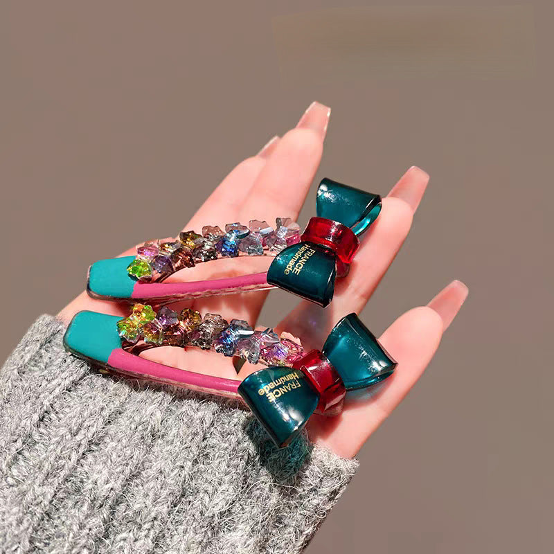 New arrival pink duckbill clip bangs clip with diamonds cute girl heart women's sweet crystal hair clip heart hairpin