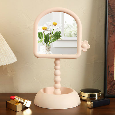 Cosmetic mirror dormitory desktop rotatable home with base square princess mirror portable plastic storage for home mirror