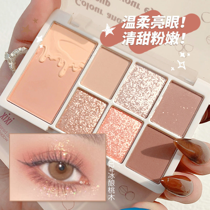 Makeup xixi soft glow and radiant eyes seven-color eye shadow palette waterproof pearlescent fine shimmer daily light makeup earthy eye shadow