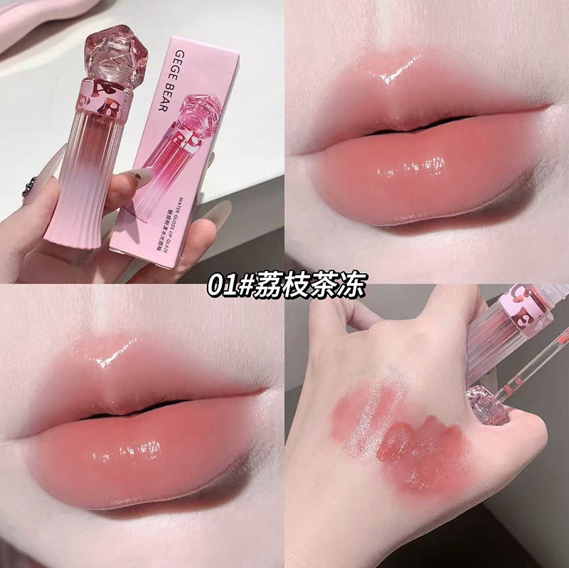 Gege bear charming pink water glossy lip glaze suit women's mirror glass dudu lips pseudo-natural white lipstick