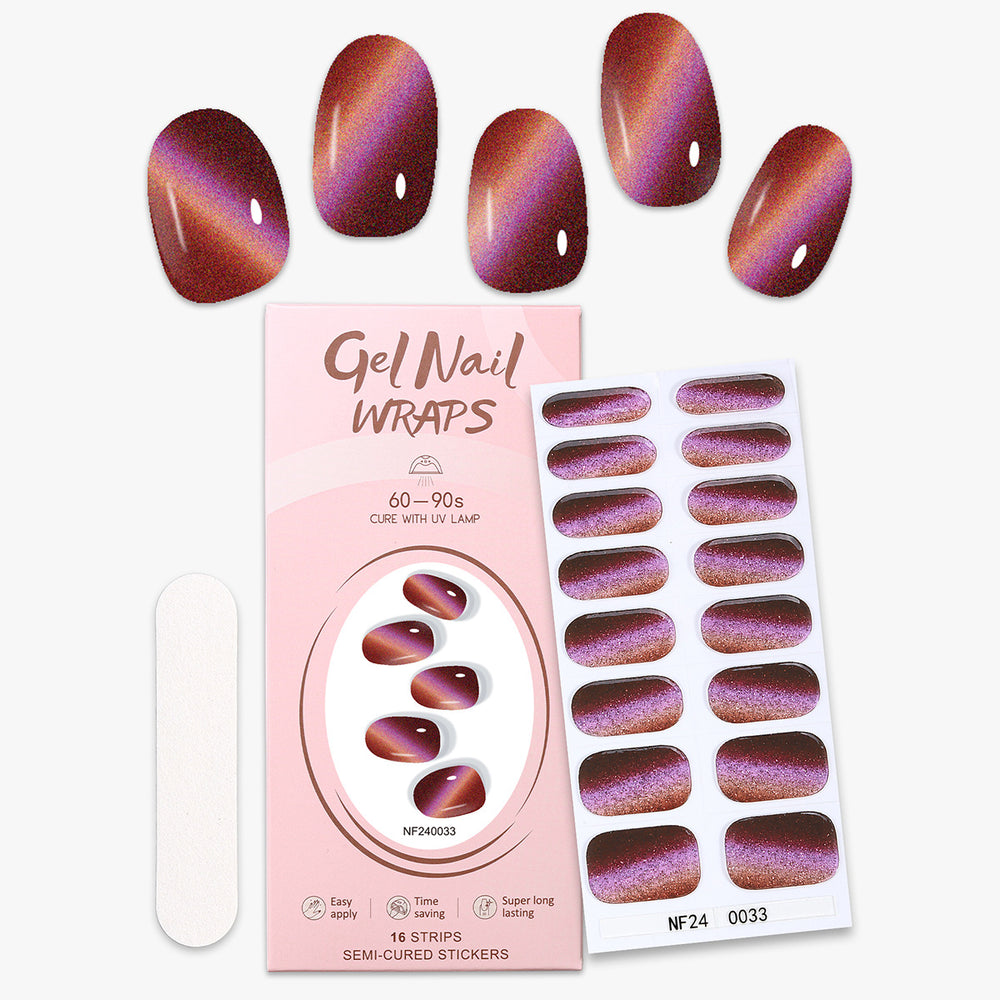 Zhengxiang custom gel nail stickers waterproof amazon cat eye onion powder uv light semi-cured nail stickers wholesale
