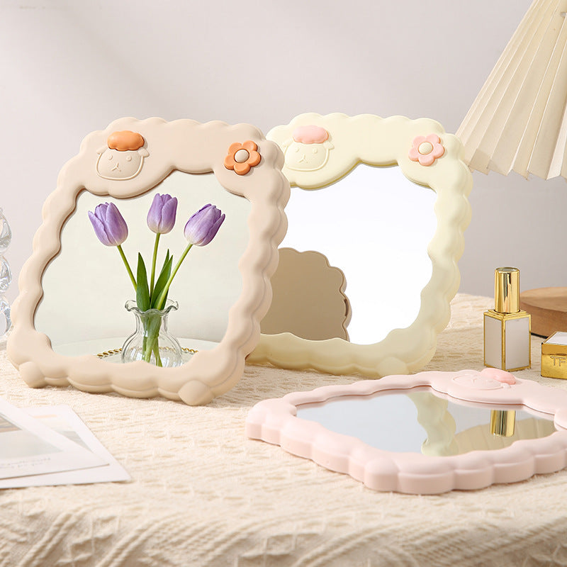 Cosmetic mirror plastic folding hd student dormitory storage glass for home home cute flower casual mirror