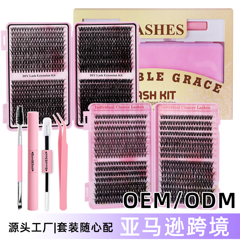 popular european and american false eyelashes diy segmented eyelashes single cluster glue style chemical fiber thick cluster eyelashes set