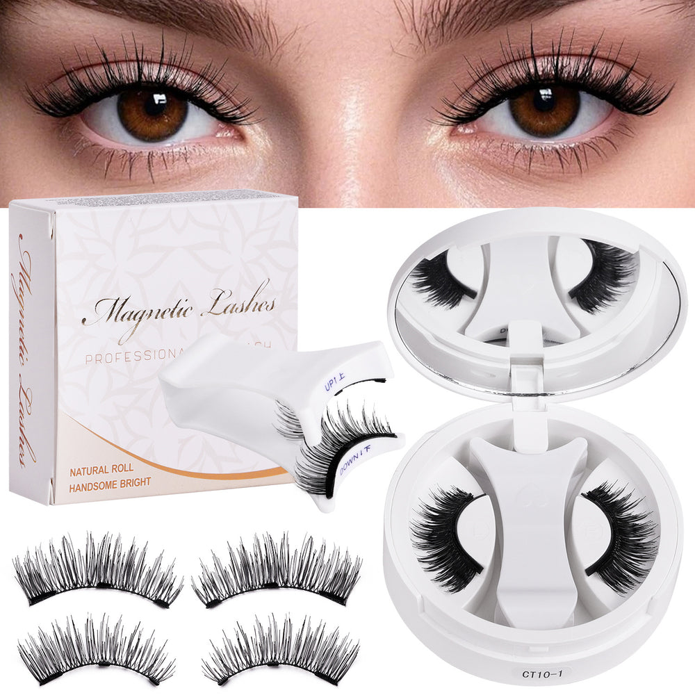 [amazon eyelash all-in-one box] european and american thick and portable artificial glue-free strong magnetic black stem eyelashes one piece