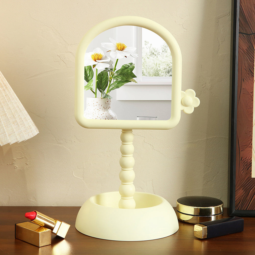 Cosmetic mirror dormitory desktop rotatable home with base square princess mirror portable plastic storage for home mirror