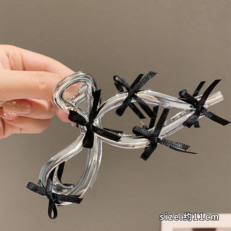 Korean minimalist denim bow claw clip for women, 2025 new style, back of head updo, high-end hair clip, shark clip hair accessory