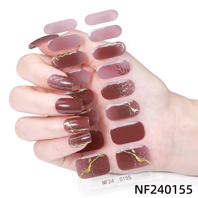 Zhengxiang customized gel manicure stickers ins ice transparent hot stamping cross-border uv lamp hardening semi-baked nail stickers amazon