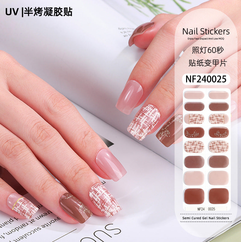 Zhengxiang custom gel nail stickers - european & american style glitter, cat eye, uv light curing, semi-cured nail stickers - waterproof, cross-border wholesale