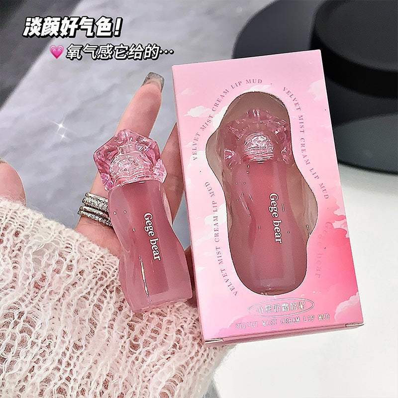 Gege bear velvet mist cream lip clay - matte, non-drying, everyday nude look, brightening lip glaze