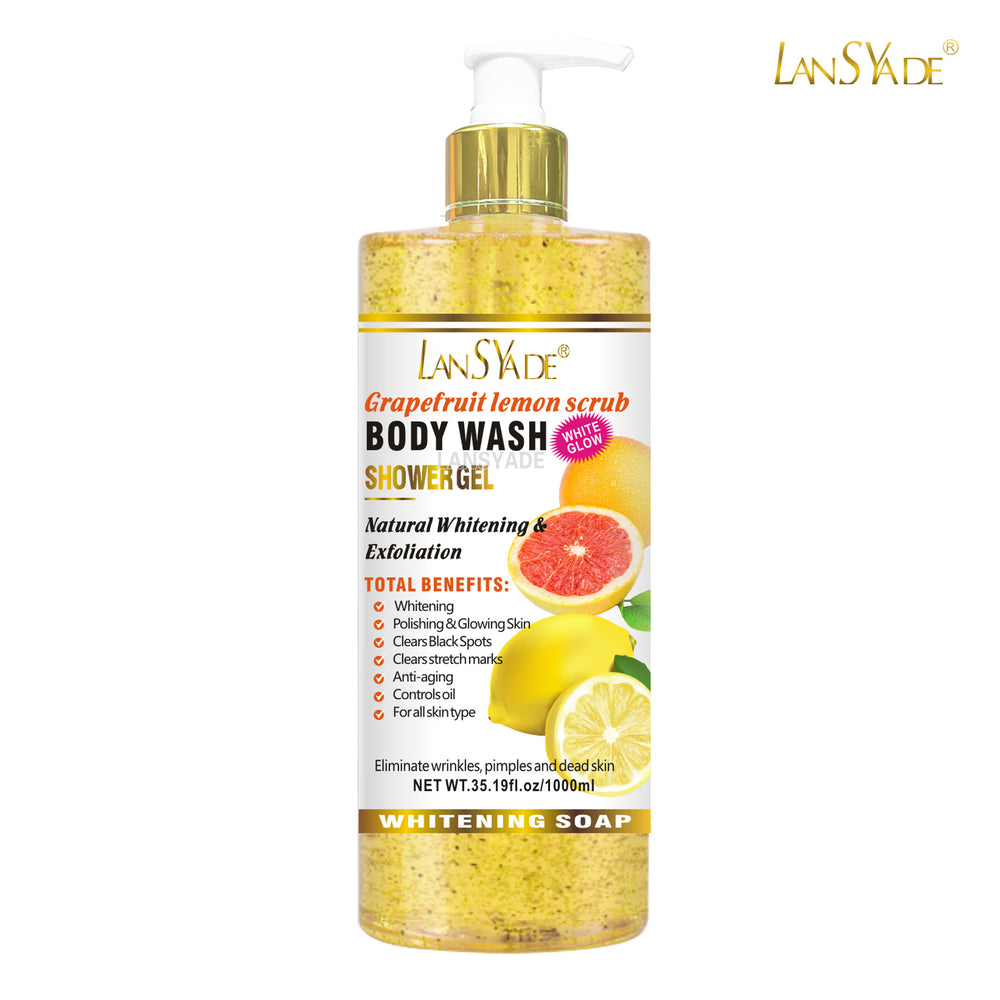 English body wash 1000ml scrub shower gel brightens skin, removes blackness, silky skin, rich foam, exfoliates