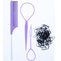 Manufacturer wholesale pointed tail comb hair pulling needle rubber band 4-piece set colorful hairdressing highlighting comb hair cutting comb hair extension steel needle comb