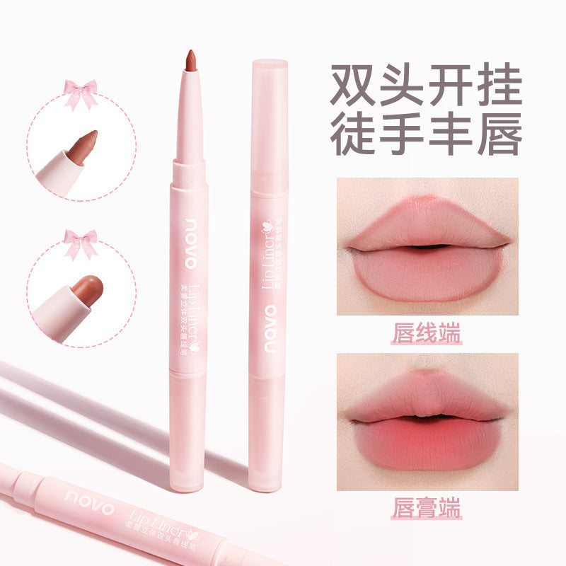 Novo soft matte 3d dual-ended lip liner - define your lips, achieve plump lips, long-lasting, rich pigment, velvet matte lip liner pen