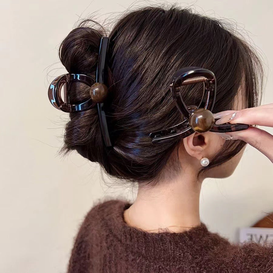 Classy brown pearl hairpin for women with thick hair on the back of the head easiest for match hair clip eleganceelegant hair accessories headwear