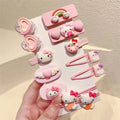 Pink double heart cat 12-piece hair clip & hair tie set (bagged)