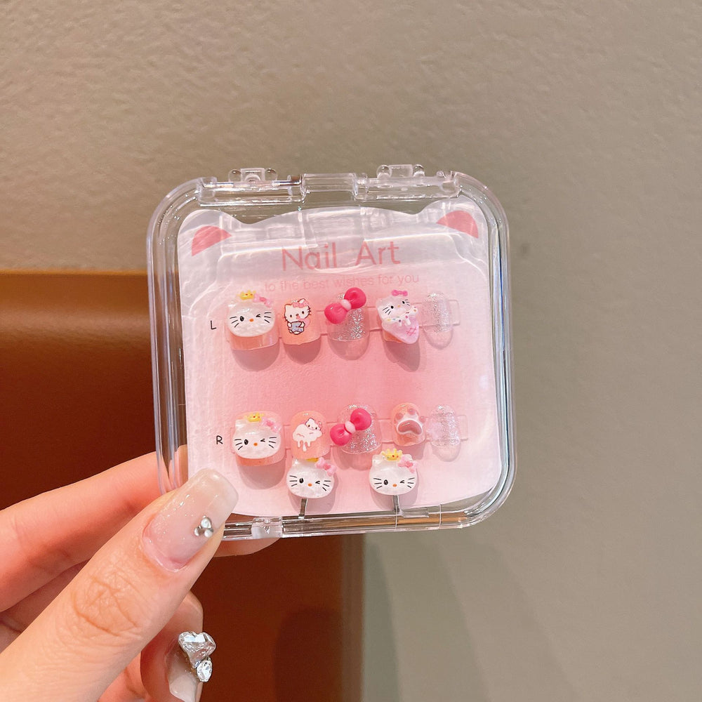 New arrivalkids manicure ear clip handmade girl wear nail patch exquisite transparent girl gift box suit