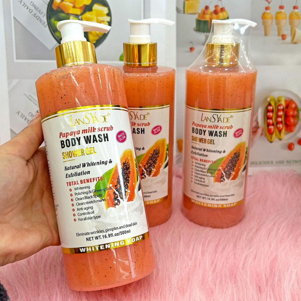 papaya scrub shower gel 500ml fruit fragrance mild bubble shower gel export wholesale