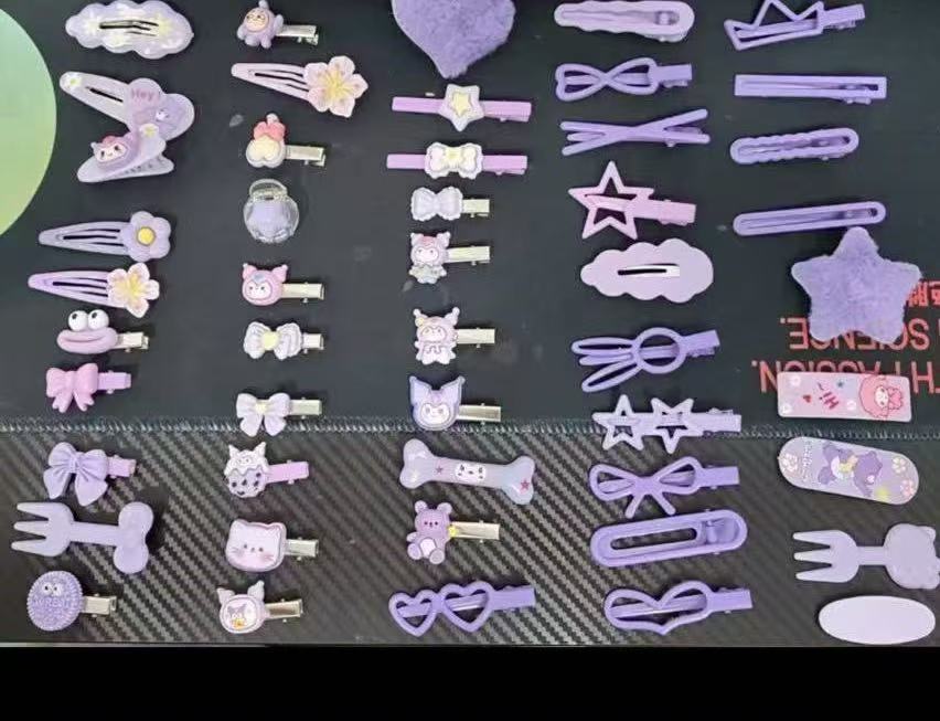 Purple hair clips - 50 piece set: cute hair clips, sweet & girly bang clips, japanese style cartoon hair accessories