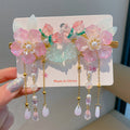 150-11# green leaf pink round five-petal flower (one pair)