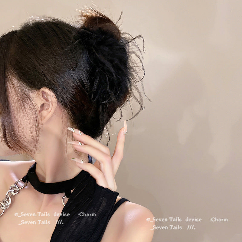 Pure desire ins style ostrich feather hairpin, back of the head, hair clip, headwear, shark clip, super fairy, high-end hair accessories