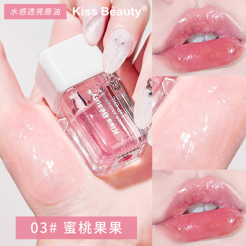 Kiss beauty watery translucent lip oil for women plump lips moisturizing lip gloss pearlescent shimmer mirror lip glaze