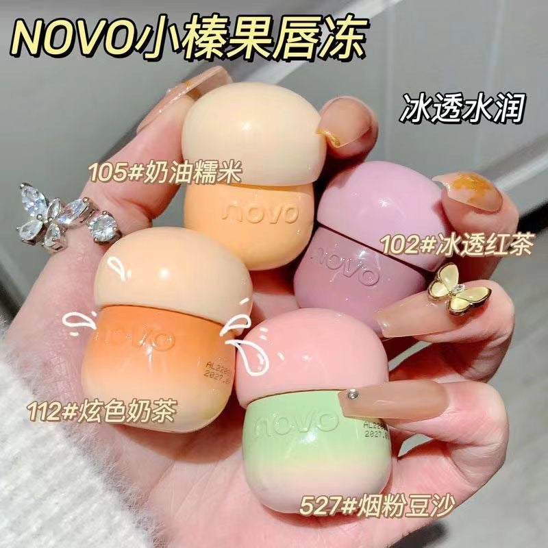 Novo little mushroom milk jar lip jelly lipstick - hydrating, moisturizing, fades lip lines, creates a glassy, mirror-like, dewy lip glaze