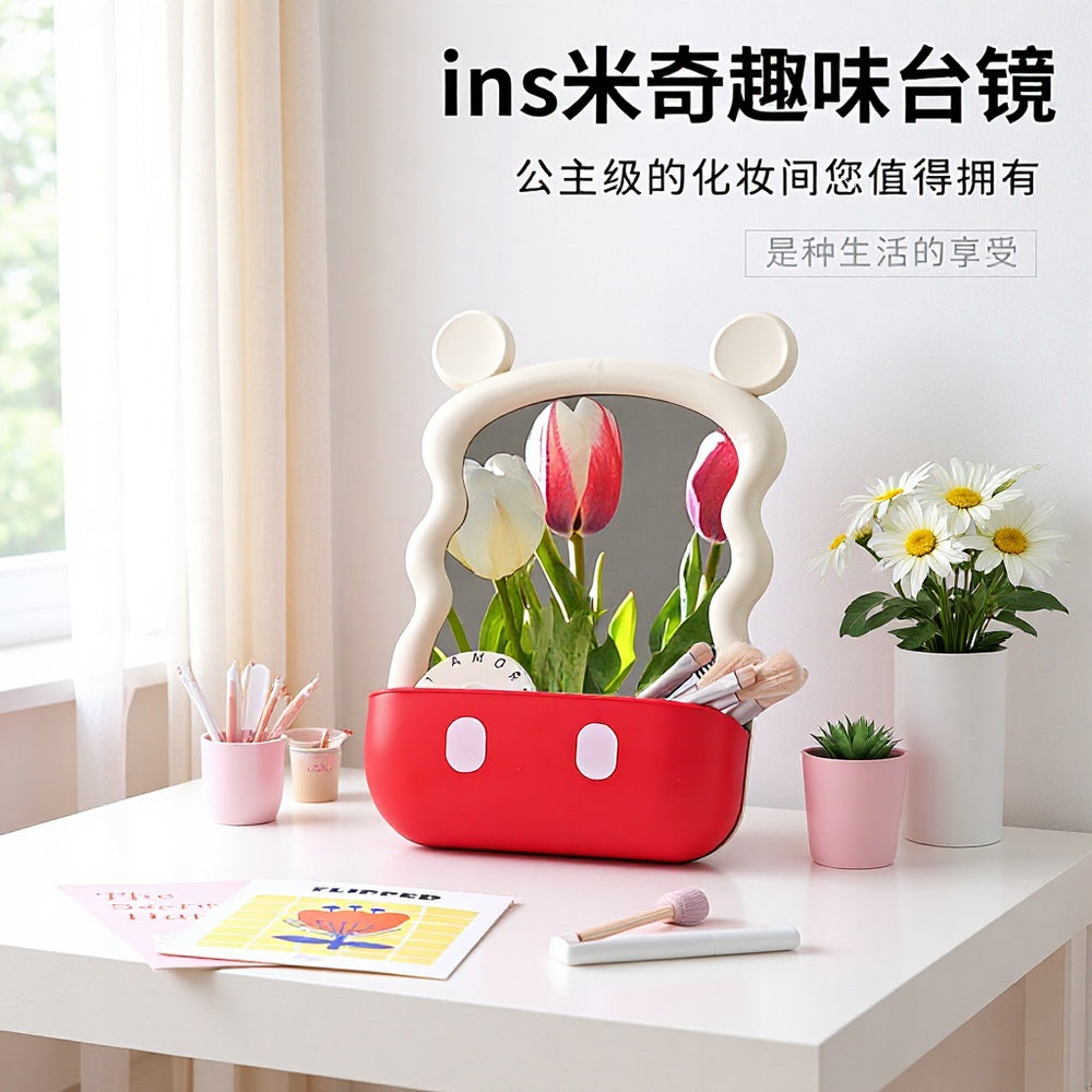 Mickey mouse makeup mirror - desktop, freestanding, plastic, student dorm storage, office & home use, high-definition home mirror
