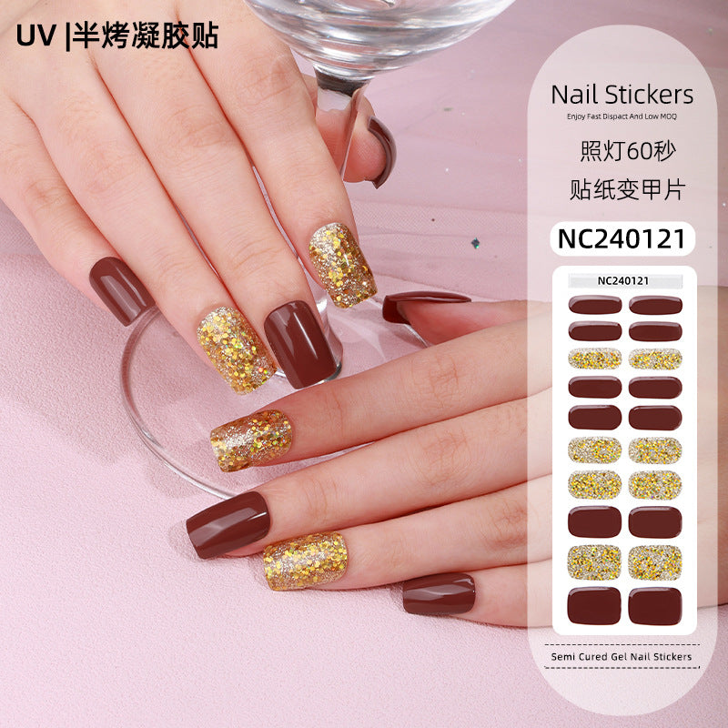 Zhengxiang personalized gel manicure stickers onion powder jumping color nail polish film uv lamp semi-baked semi-cured nail stickers wholesale