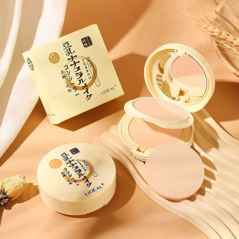 Lideal silky smooth double-layer powder - setting, oil control, pore minimizing, wet & dry use, soy milk powder foundation