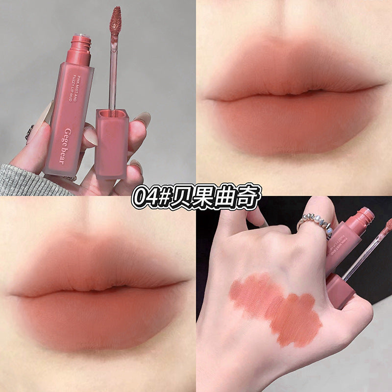 Gege bear pink mist fluffy lip mud female velvet matte matte low saturation pseudo-no makeup fall and winter whitening lip glaze