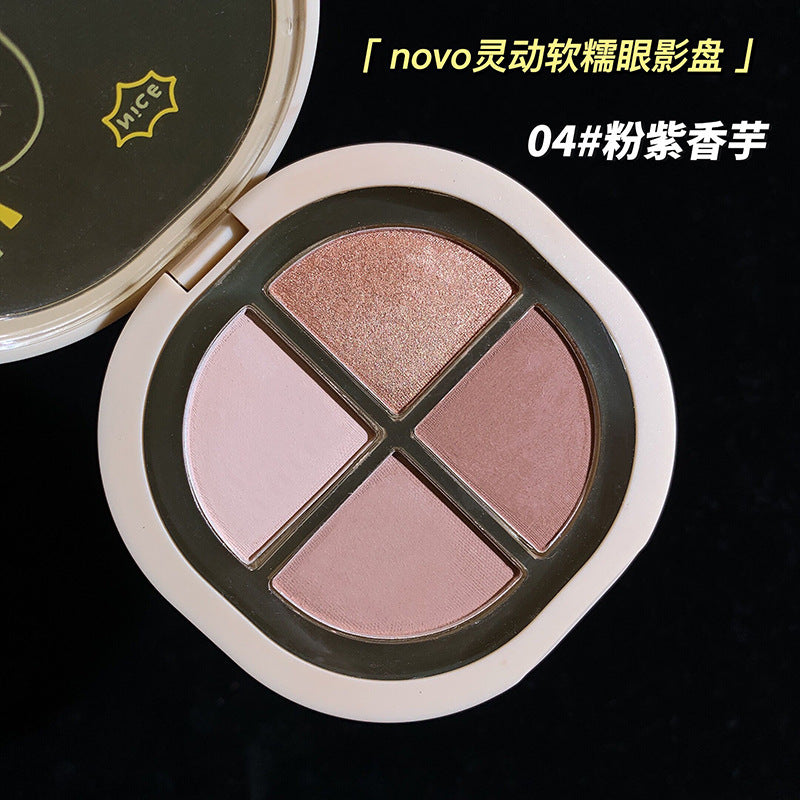 Novo makeup dynamic soft & creamy quad eyeshadow palette - matte, shimmer, and crushed diamond finishes - student-friendly, affordable earth tone eyeshadow palette wholesale