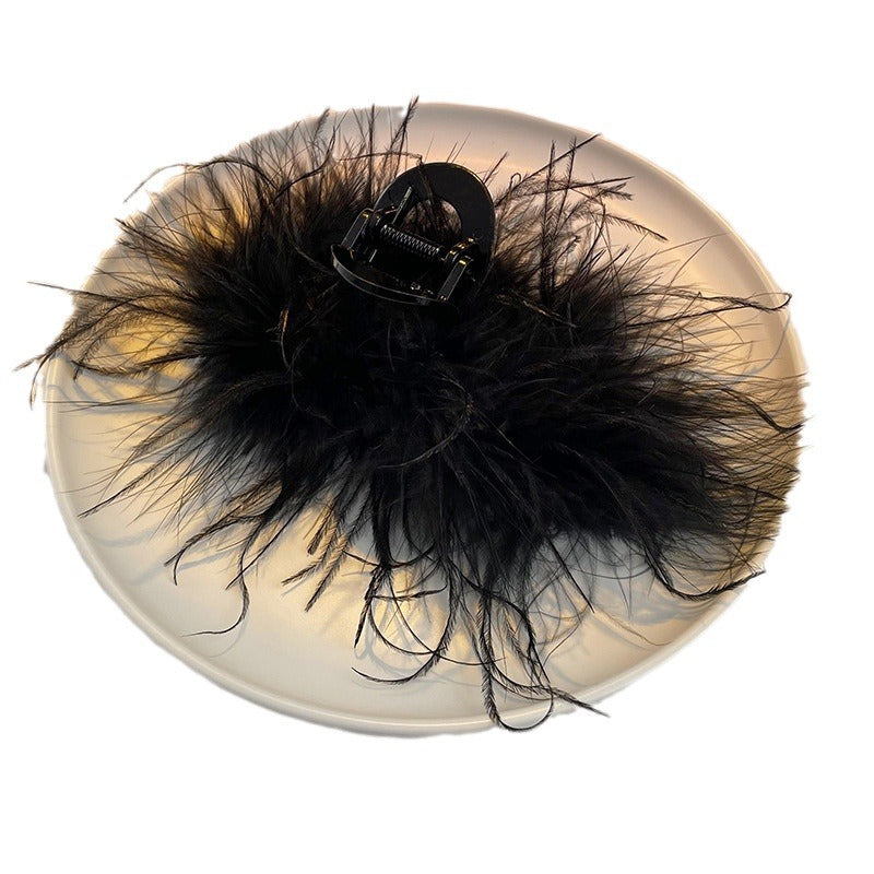 Shark clip fall and winter style feather clip classy sense ostrich hair clip back of head hair clip super fairy headwear