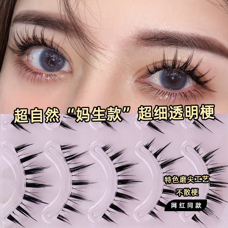 Popular fake eyelashes, thick and long fishtail + a-shaped hair, messy comic little devil, transparent stem lower eyelashes