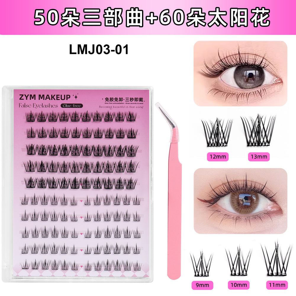 Customized* qingdao pingdu glue-free false eyelashes nature self-adhesive mixed large-capacity fox false eyelashes single cluster wholesale