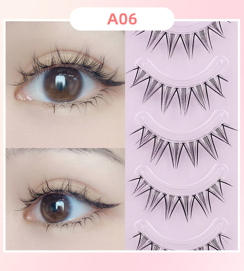 Popular fake eyelashes, thick and long fishtail + a-shaped hair, messy comic little devil, transparent stem lower eyelashes