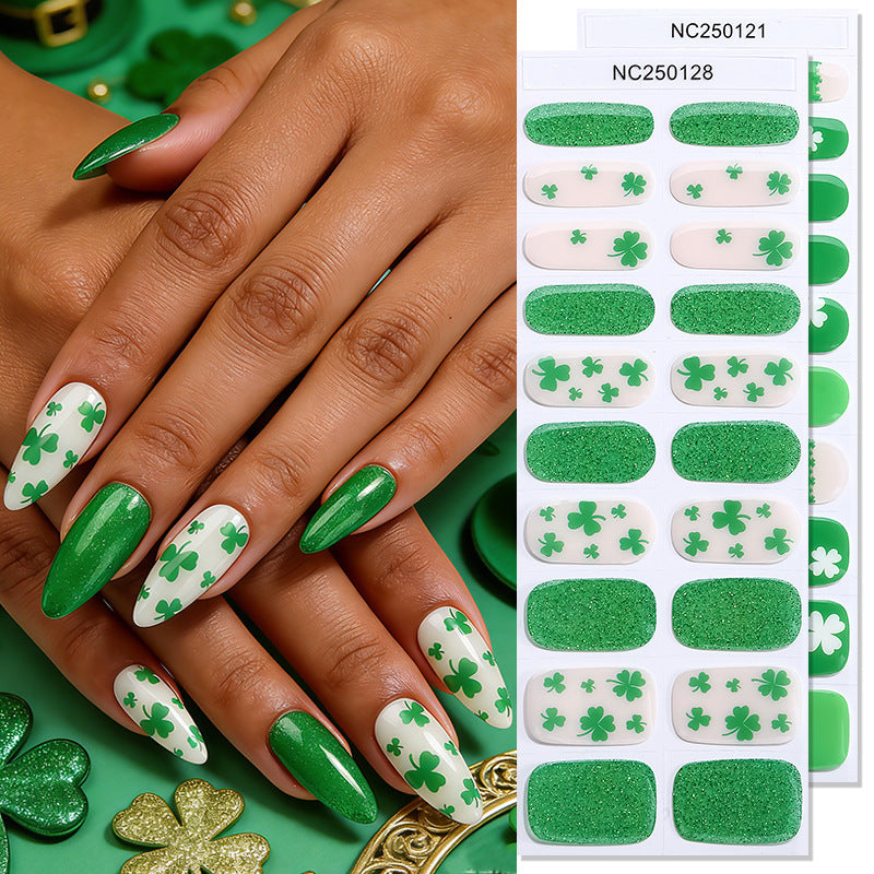Zhengxiang custom gel nail stickers waterproof st. patrick's day cross-border fashionuv semi-cured nail stickers gel