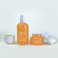 Ready-to-ship cosmetic glass bottle set packaging, including 120ml lotion/serum pump bottles and 50g cream/jar dispensing bottles