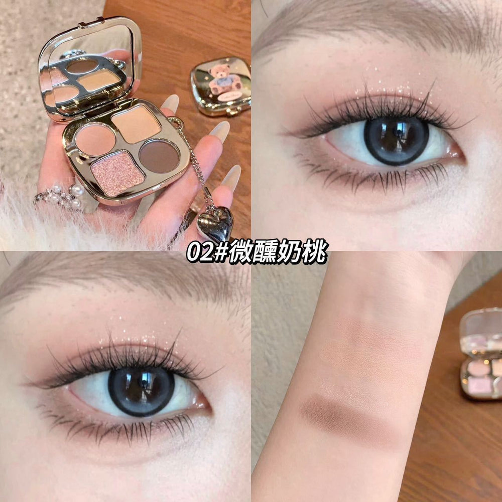 Kakashow light & shadow bear eyeshadow palette - 4 colors: shimmer, fine glitter, matte, waterproof, everyday earth tones