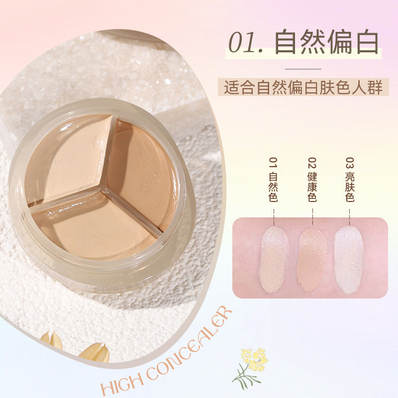 Novo lightweight & hydrating tri-color concealer palette - moisturizing, non-caking, covers blemishes, dark spots, and tear troughs