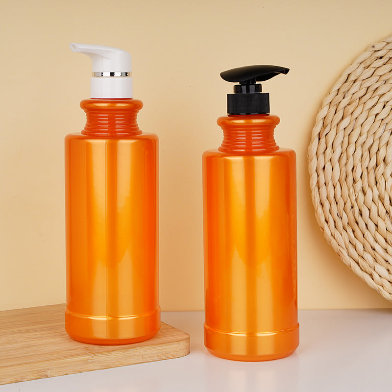 Cylindrical flat shoulder shampoo and shower gel pet plastic empty bottle push-type high-end personalized bottle