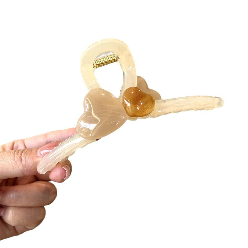 Color block heart large claw clip 2024 new shark clip for thick hair, unique design, niche style, back of head updo hair clip
