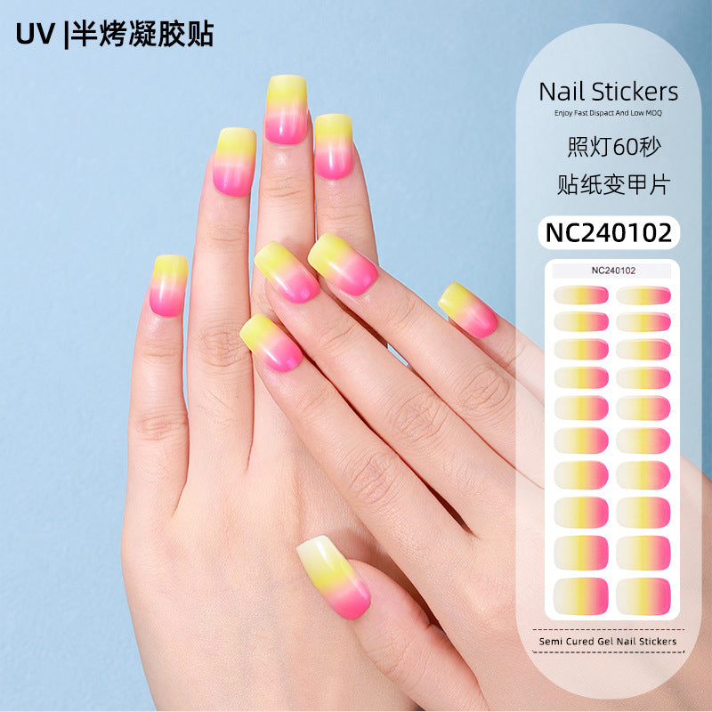 Zhengxiang customized gel manicure stickers korean uv semi-baked semi-cured nail stickers cross-border gradient manicure stickers wholesale